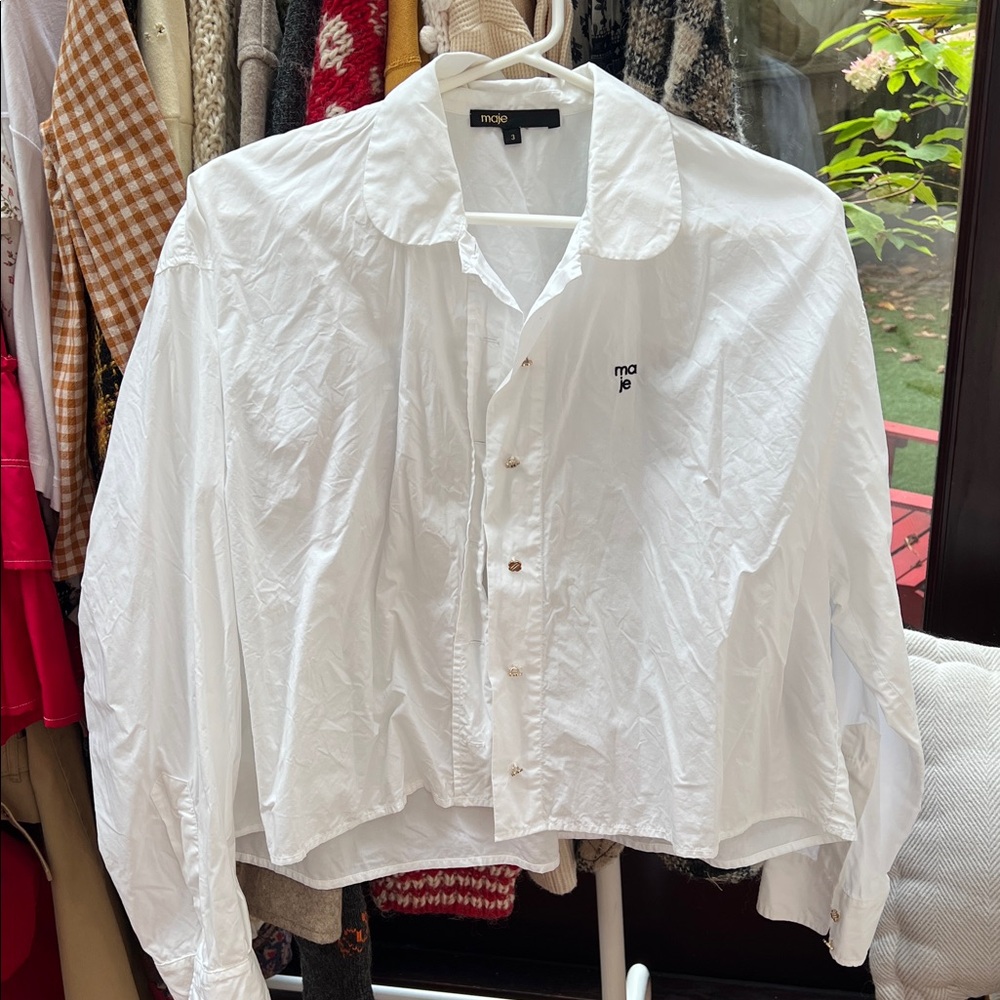 Maje Crop White Blouse With Gold Buttons Size 3